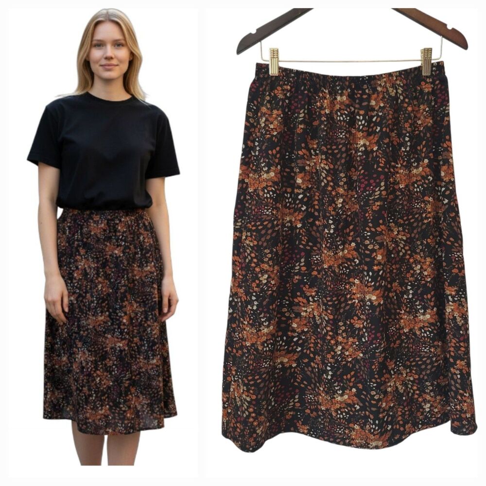 NEW Blair Fall Floral A-line Below Knee/Midi Skirt in Chestnut Size Large